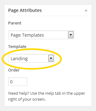 Select a Landing template, when editing a page